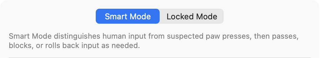 Smart Mode and Locked Mode selector with a description of Smart Mode